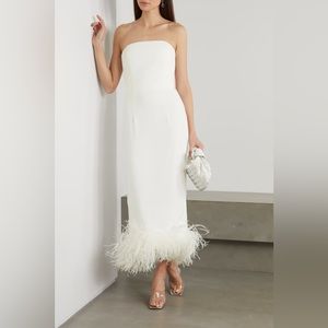 16ARLINGTON White Dress with Feather Hem